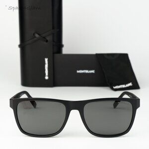 Montblanc Men Sunglasses Matte Black Grey Rectangle MB0209S 004 NEW AUTHENTIC